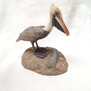 Pelican Statue Sculpture On Stand Home Decor Shore Bird Art Resin